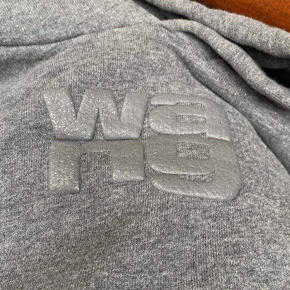 Alexander Wang $375 Womens Essential Puff Logo Terry Hoodie Glitter Gray LG EUC - Picture 9 of 13